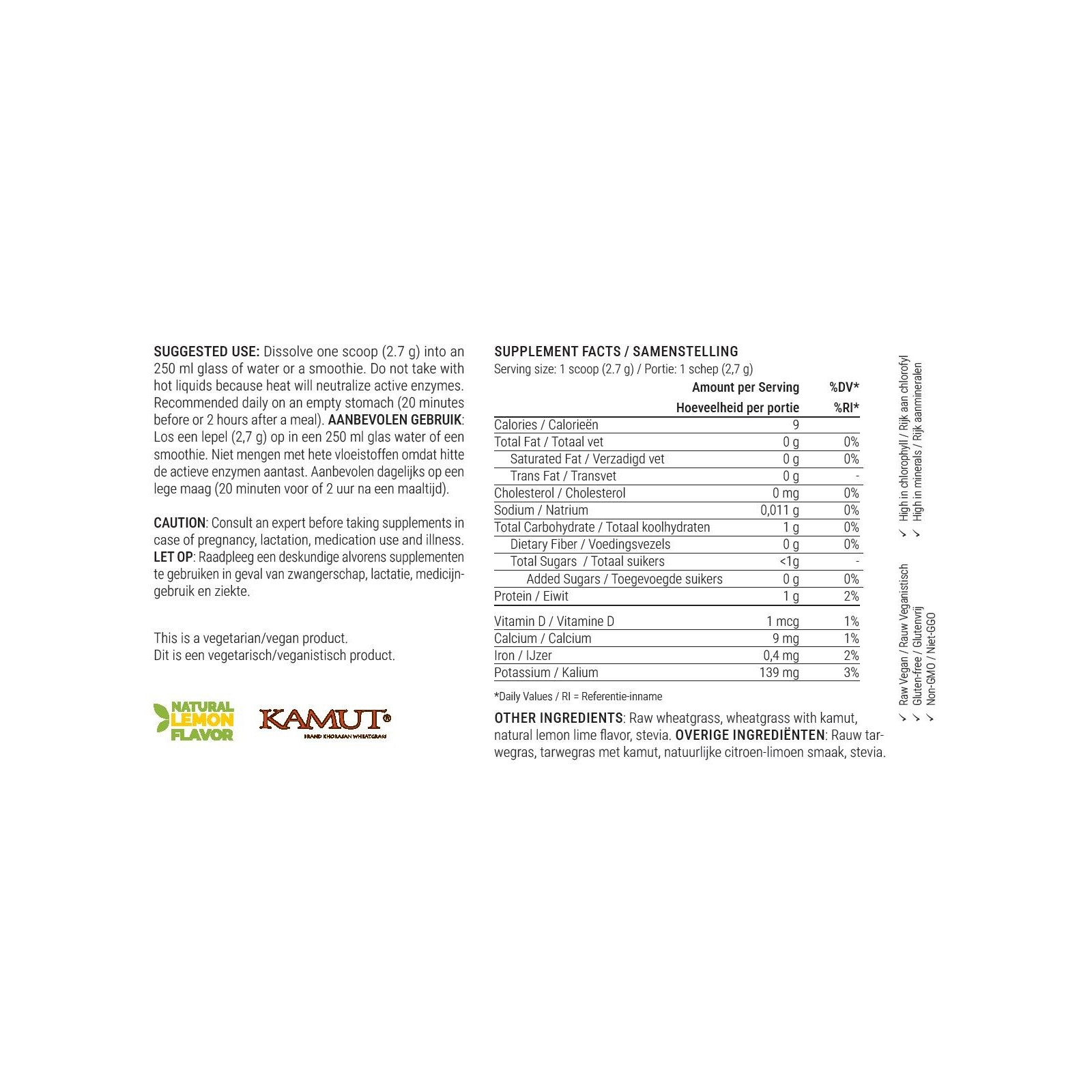 Raw Wheatgrass Juice Powder Lemon