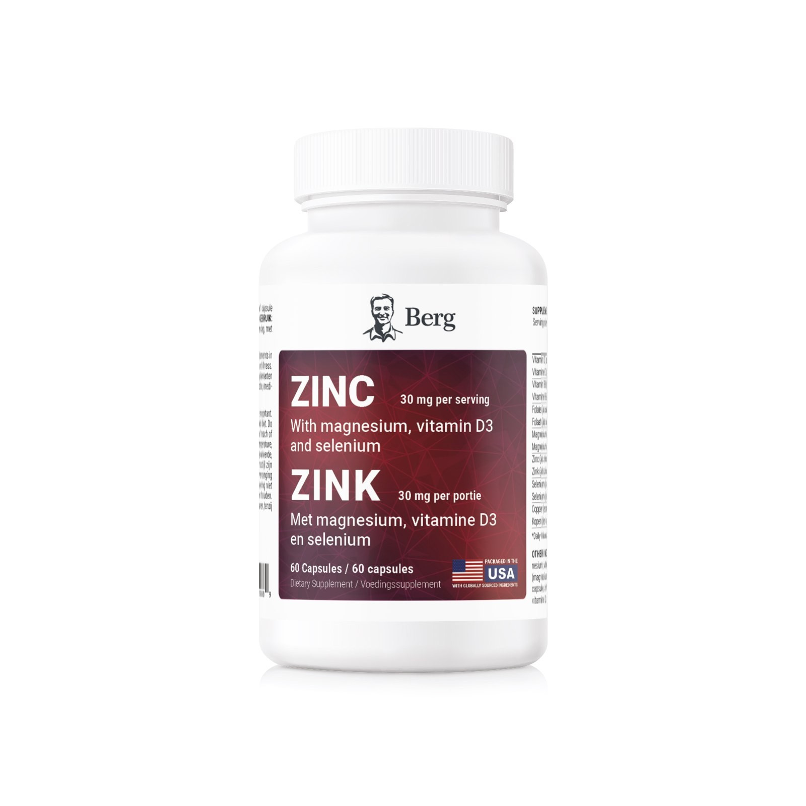Zinc with Magnesium, Vitamin D3 and Selenium – 30 mg of Zinc – 60 vegetable capsules