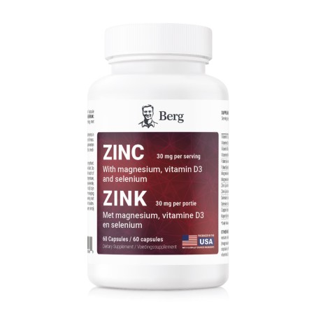 Zinc with Magnesium, Vitamin D3 and Selenium – 30 mg of Zinc – 60 vegetable capsules